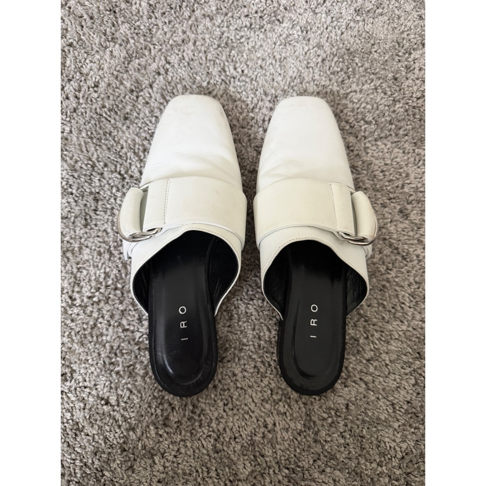 IRO Paris White Leather Buckle Mules Square Toe Flat Slides 36/6